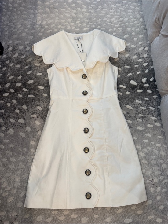 Avara Dresses & Skirts - ARA Cream Scallop-Trim Mini Dress with Button Front
